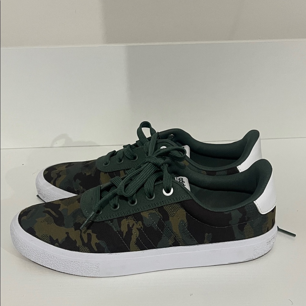 Adidas Green Camouflage Sneakers with White Soles